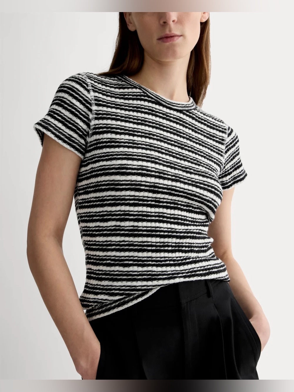EVERLANE Cozy Rib Tee White & Black XXL Like New | Minimalist Capsule Wardrobe